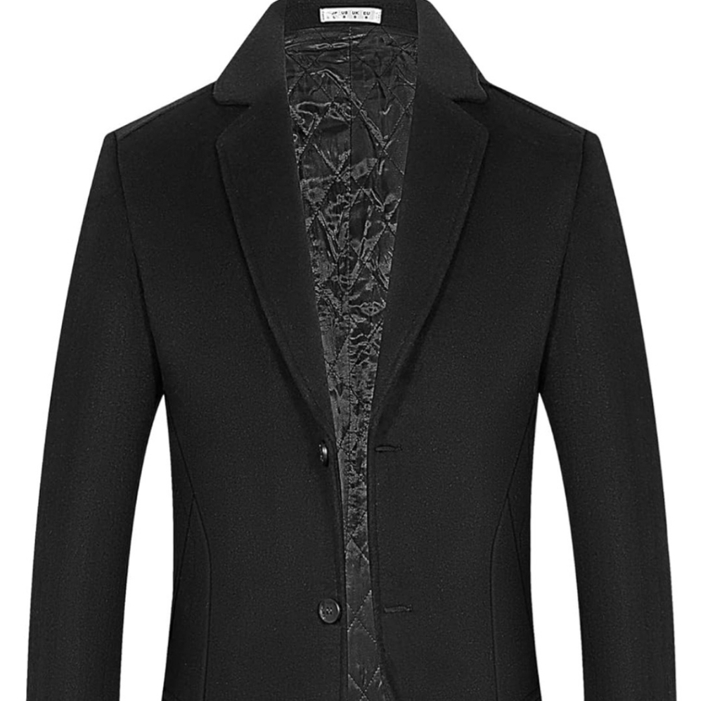 NEW/MENS PEA-COAT LONG BLACK SIZE M/SEE PICS FOR RETAIL PRICE, SIZE & CHART